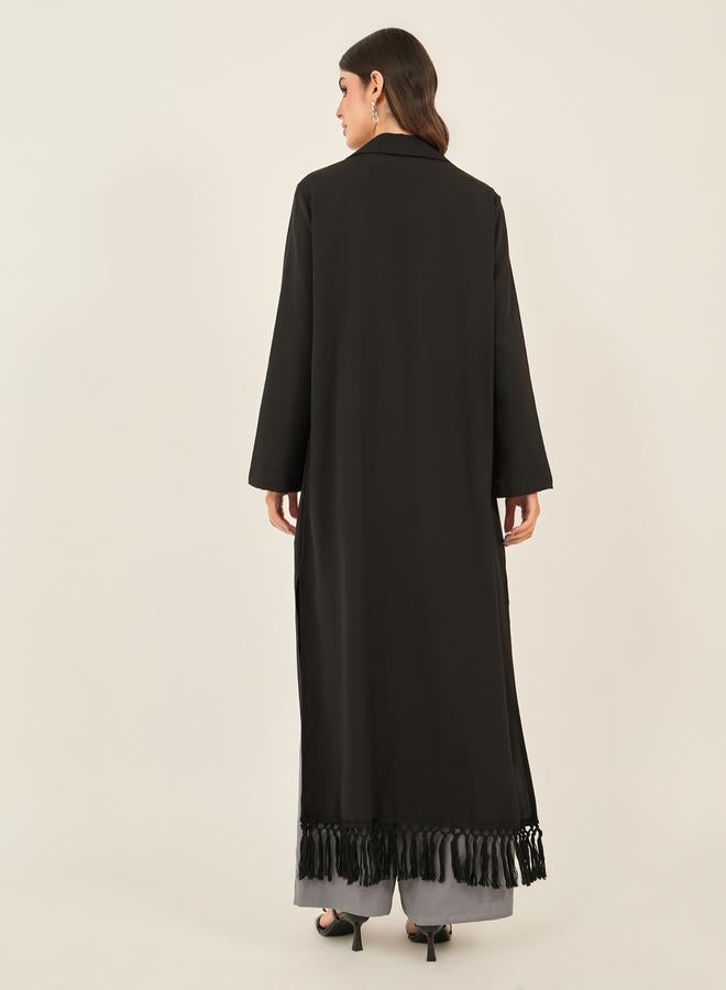 Styli Regular Fit Collared Kimono with Fringe Trim  - Image 5