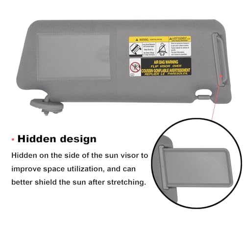 NHILES Left Driver Side Sun Visors Compatible with Toyota Tacoma 2005-2015 Without Light #74320-04181-B1 Grey - Image 5