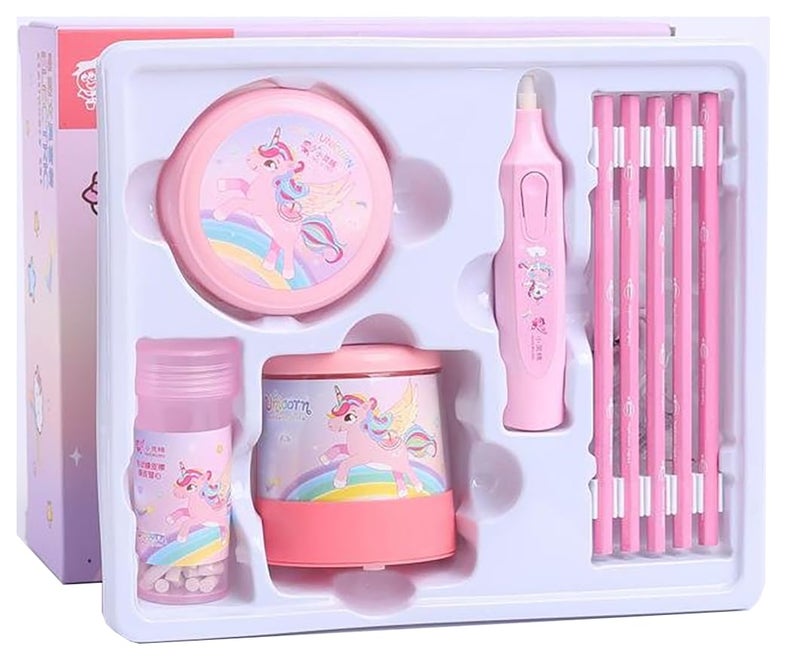 Magicwand Battery Operated Pencil Sharpener,Electric Eraser,Vacuum Cleaner Stationery Set with 10 Eraser Refills for Kids,Adults for Home Office School (Pink) - Image 1