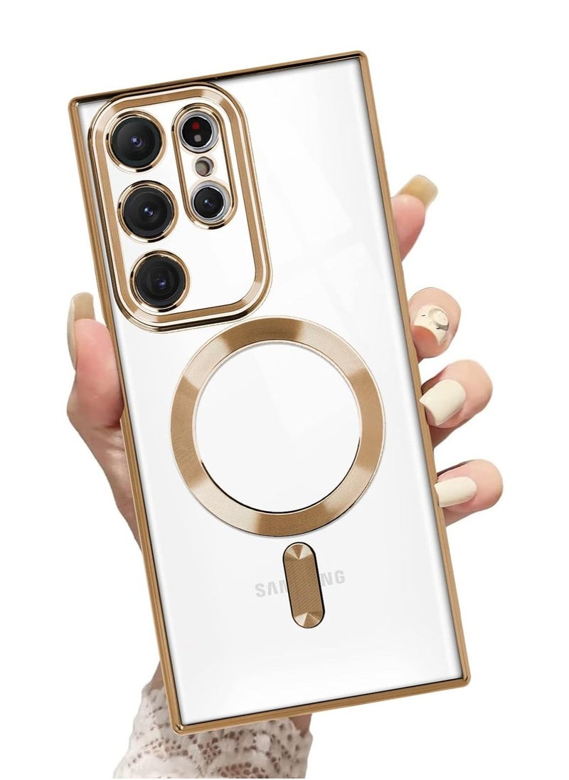 Raxoom ELTERAZONE Magnetic Clear Case for Galaxy S23 Ultra Case,Compatible with MagSafe, Love Heart Design Electroplated Case Soft TPU Shockproof Full Camera Lens Protective Case for Samsung Galaxy S23 Ultra - Image 1