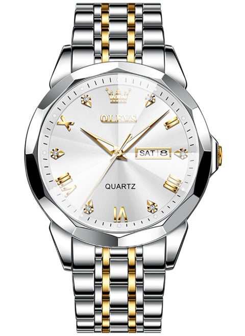 OLEVS 9931 New Business Quartz Watch for Men Dual Calendar Luxury Diamond Dial Waterproof Stainless Steel Strap Men Wristwatch