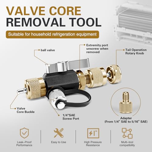 Behonor HVAC Valve Core Removal Tool,Valve Core Remover Installer Tool,1/4"& 5/16" Dual Valve Mega Flow Vacuum-Rated Valve Core Removal Tool,20 Microns Vacuum,Essential HVAC Tools for R32 R410 R22 R12 - Image 2
