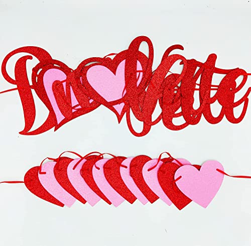 Festiko®Red Glitter Be My Valentine Banner and Red Pink Glitter Hearts Banner Happy Valentine's Day Garland Banner Valentines Day Wedding Engagement Party Fireplace Mantle Decorations Supplies - Image 2