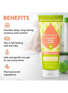 puracy Puracy Organic Baby Lotion, Organic Eczema Moisturizer for Infants and Newborns, Natural Kids Body Lotion for Sensitive Skin, Gentle Calming Lavender & Grapefruit Essential Oils, 8 Ounce  - Image 2