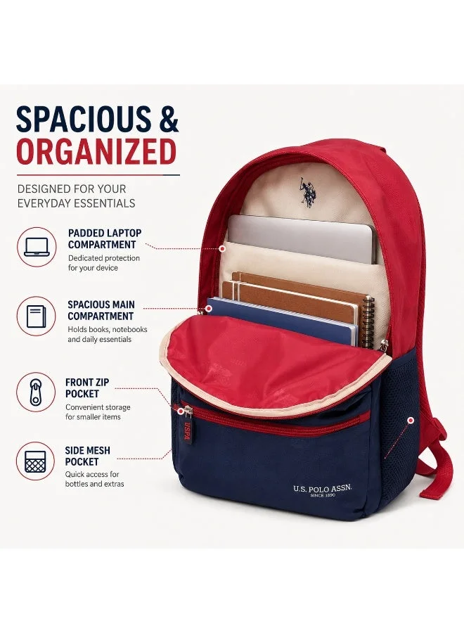 U.S. Polo Assn. U.S. Polo Assn. Classic Grey Navy Heritage Colourblock Backpack for School and Office MultiCompartment Bag for Campus