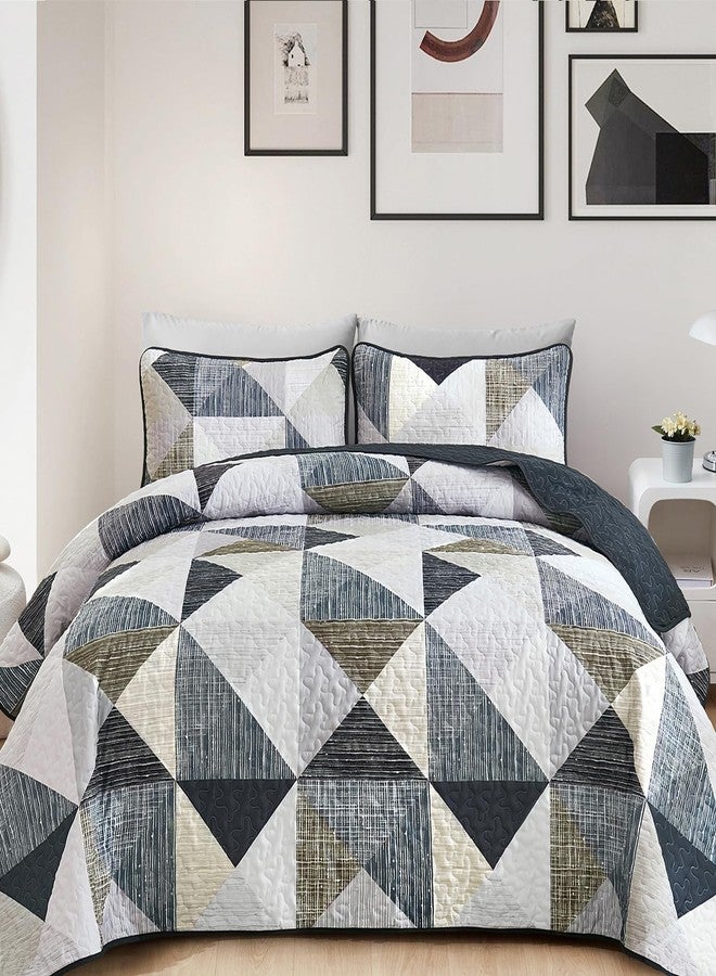 Dintszyayue Quilt Queen Size Grey Blue, 3 Pieces Patchwork Bedspread Bedding for Queen Size Bed, Soft Lightweight Microfiber Geometric Coverlet Set for All Season Quilt with 2 Pillowcases - Image 1