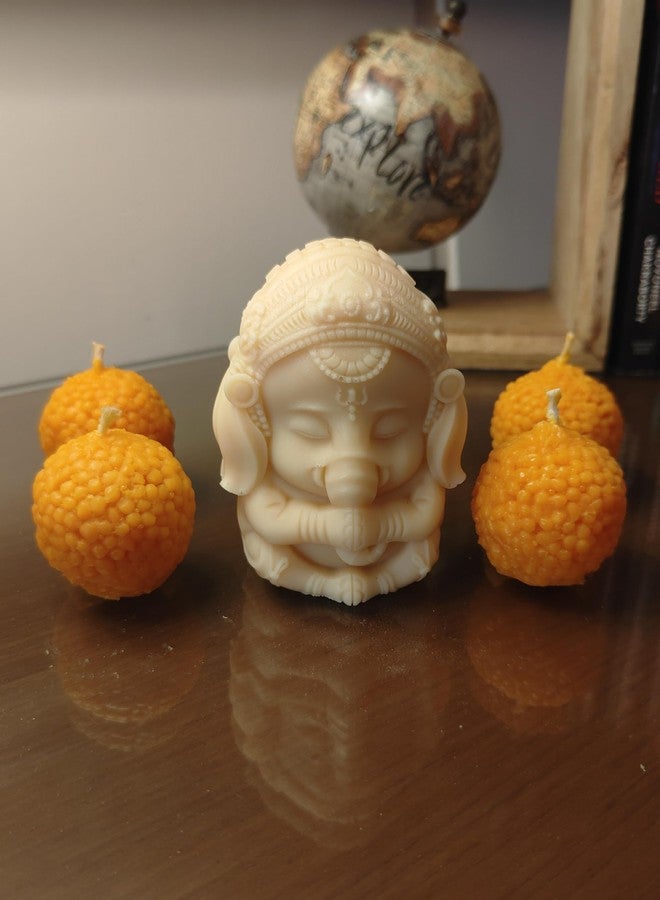Bumbleberry 1 Scented Wax Ganesh Ji and 4 Motichoor Ladoo Candles Combo | 100% Soy Wax | Hand Poured | Decorative Scented Candle | Festive Gifting | (Pack of 5) - Image 1