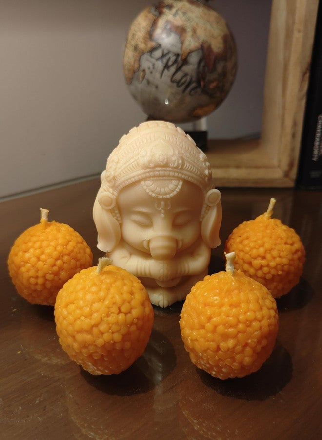 Bumbleberry 1 Scented Wax Ganesh Ji and 4 Motichoor Ladoo Candles Combo | 100% Soy Wax | Hand Poured | Decorative Scented Candle | Festive Gifting | (Pack of 5) - Image 2
