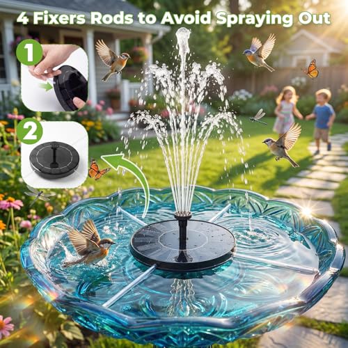 AISITIN Solar Bird Bath Fountain Pump Solar Fountain for Bird Bath with 6 Nozzles Solar Powered Water Fountain Pump for Garden Ponds Pool Fish Tank and Outdoor - Image 3