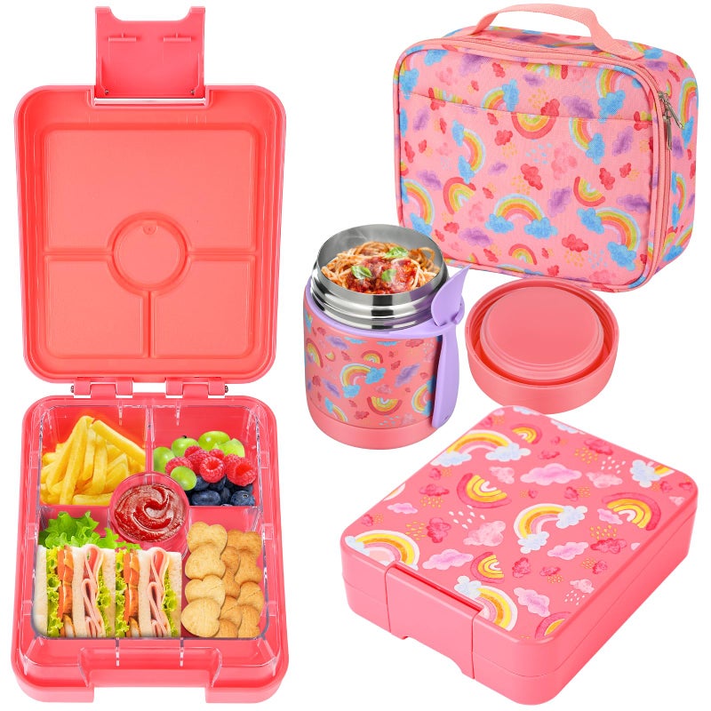 Howeemo Rainbow Bento Lunch Box Set  25.36 Oz Capacity  Stainless Steel Insulated Soup Thermo  Leak-Proof Bento Box  Microwave And Dishwasher Safe - Image 1