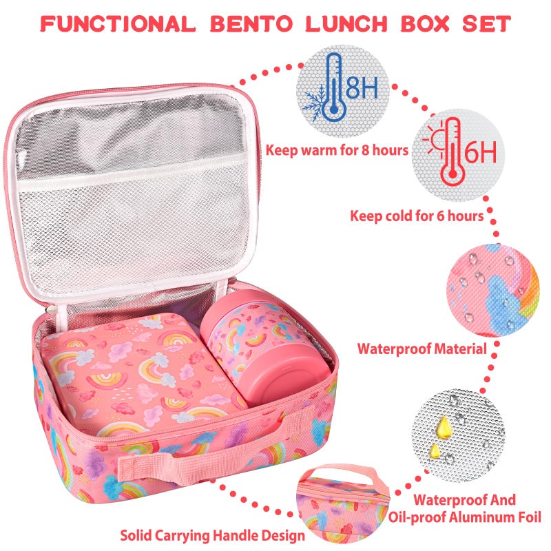 Howeemo Rainbow Bento Lunch Box Set  25.36 Oz Capacity  Stainless Steel Insulated Soup Thermo  Leak-Proof Bento Box  Microwave And Dishwasher Safe - Image 2