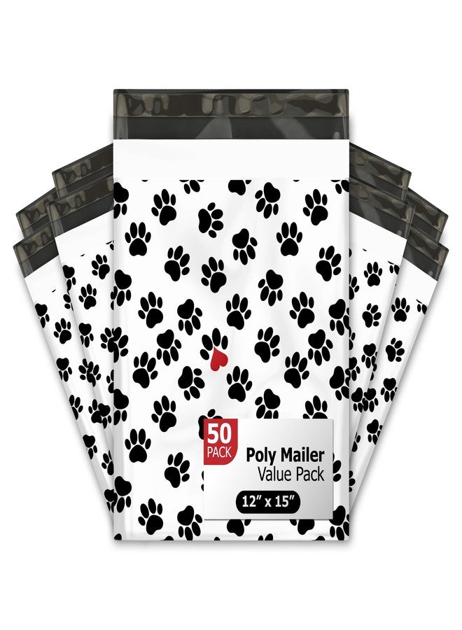 Pro Supply Global 12x15 (50) Paw Prints Designer Poly Mailers Shipping Envelopes Premium Printed Bags - Image 1
