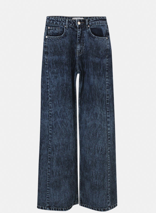TGS Mid Blue Acid Wash Flared Leg Women Jeans - Image 1