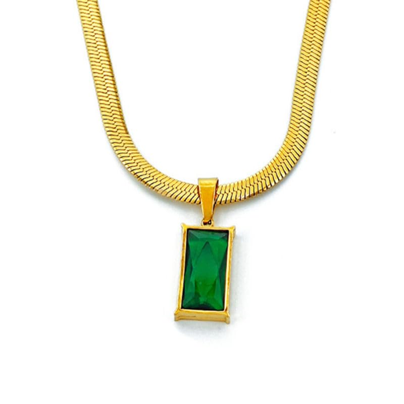 MEENAZ pendant necklace for women chains for woman girls Love anti tarnish stainless steel gold stylish Neck Chain | Green Locket | Modern Design | Gifts Valentine| Aesthetic Jewellery for women | Accessories - Image 1