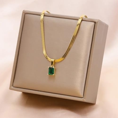 MEENAZ pendant necklace for women chains for woman girls Love anti tarnish stainless steel gold stylish Neck Chain | Green Locket | Modern Design | Gifts Valentine| Aesthetic Jewellery for women | Accessories - Image 5