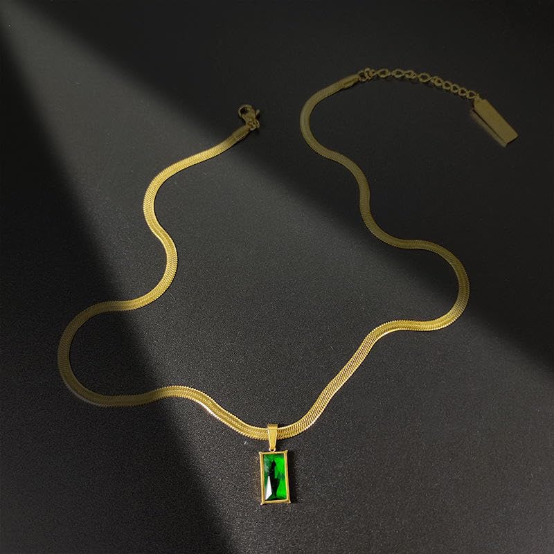 MEENAZ pendant necklace for women chains for woman girls Love anti tarnish stainless steel gold stylish Neck Chain | Green Locket | Modern Design | Gifts Valentine| Aesthetic Jewellery for women | Accessories - Image 4