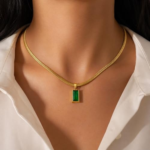MEENAZ pendant necklace for women chains for woman girls Love anti tarnish stainless steel gold stylish Neck Chain | Green Locket | Modern Design | Gifts Valentine| Aesthetic Jewellery for women | Accessories - Image 2