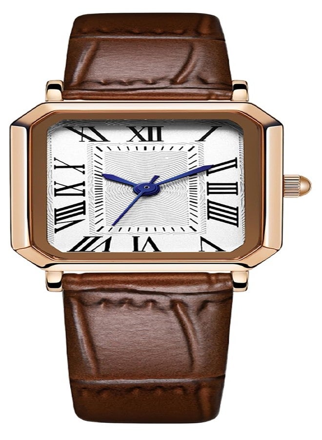BESTKANG Leather Strap Watches for Women Elegant Dainty Ladies Watch Vintage Rectangle Women Quartz Wrist Watch, Brown Rose Gold White, vintage - Image 1