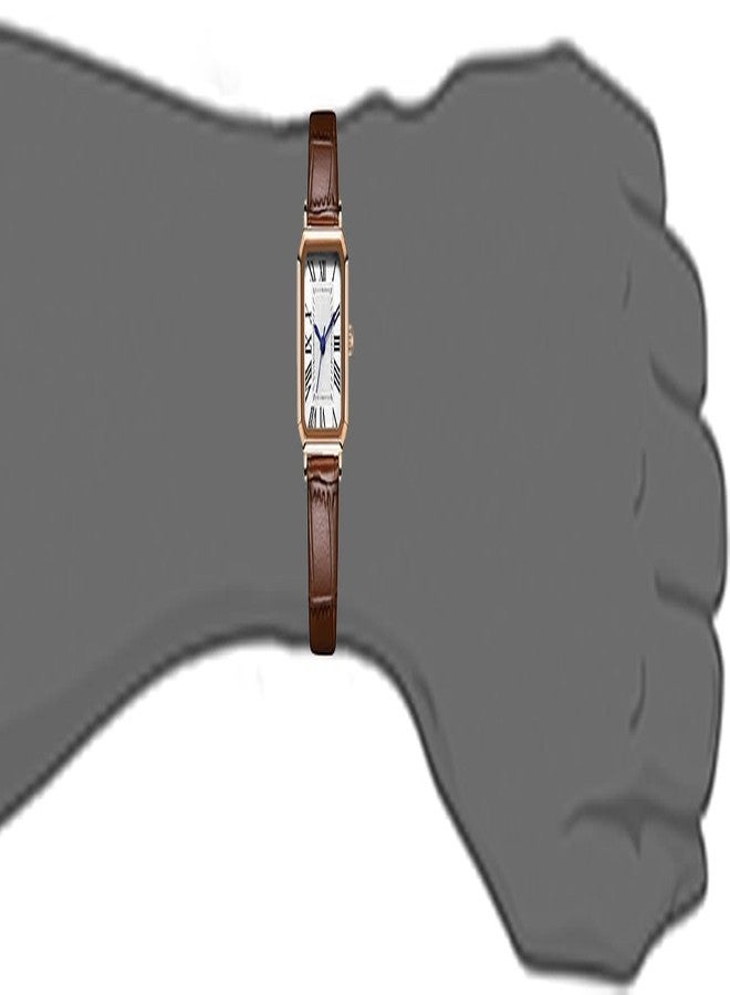 BESTKANG Leather Strap Watches for Women Elegant Dainty Ladies Watch Vintage Rectangle Women Quartz Wrist Watch, Brown Rose Gold White, vintage - Image 3