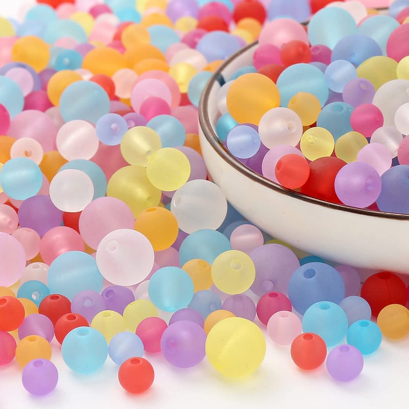 HERZWILD 950 Pcs Colourful Acrylic Round Beads Matte Colorful Frosted Beads Transparent Frosted Glass Beads for Jewellery Making DIY Necklaces Bracelet Matte Transparent ColourfulMixed