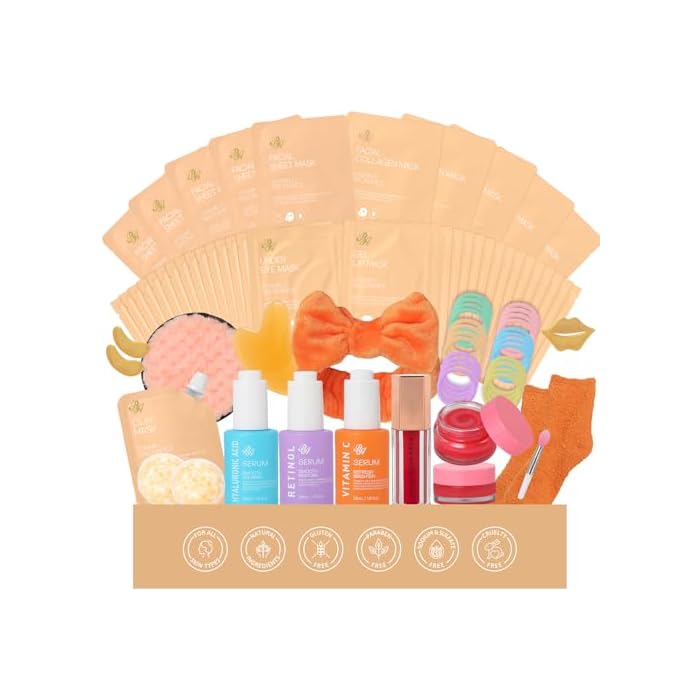 55 Pcs Mothers Day Gift for Women, Overnight Mask, Skin Care Kit, Self-Care Spa Set, Bath & Body Care Basket Gift Set, Face Sheet Mask Gift Basket, Face Serum, Christmas, Anniversary, Wife
