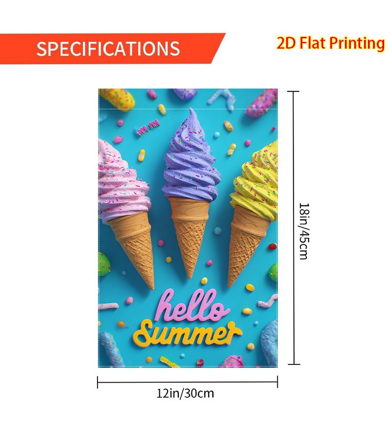 1pcs Summer Colorful Ice Cream Pattern Flag 12x18 Inch Double Sided Garden Flag Outdoor Lawn Decoration - Image 5