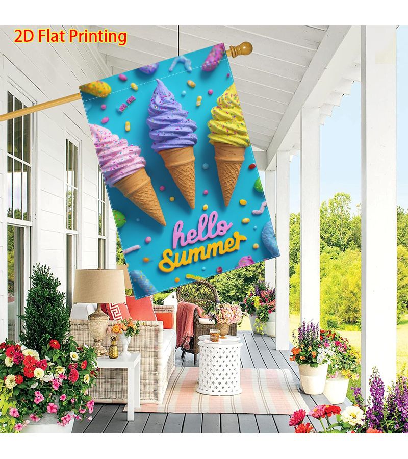 1pcs Summer Colorful Ice Cream Pattern Flag 12x18 Inch Double Sided Garden Flag Outdoor Lawn Decoration - Image 2
