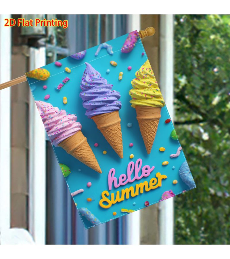 1pcs Summer Colorful Ice Cream Pattern Flag 12x18 Inch Double Sided Garden Flag Outdoor Lawn Decoration - Image 1