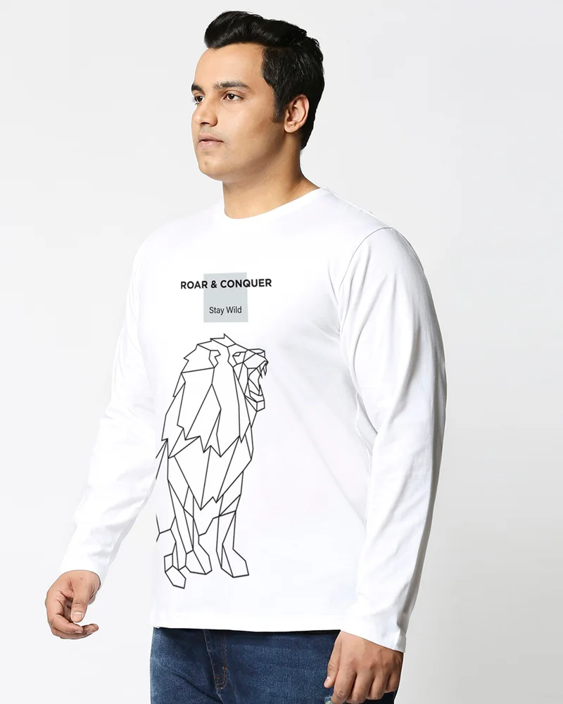 بيواكوف Men's White Stay Wild Graphic Printed Plus Size T-shirt