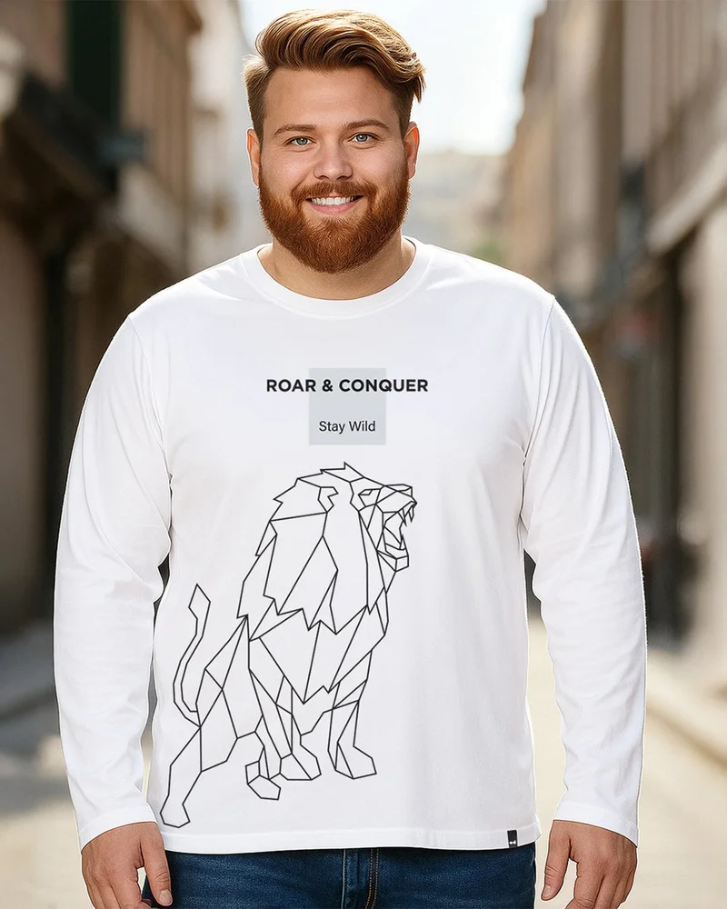 بيواكوف Men's White Stay Wild Graphic Printed Plus Size T-shirt