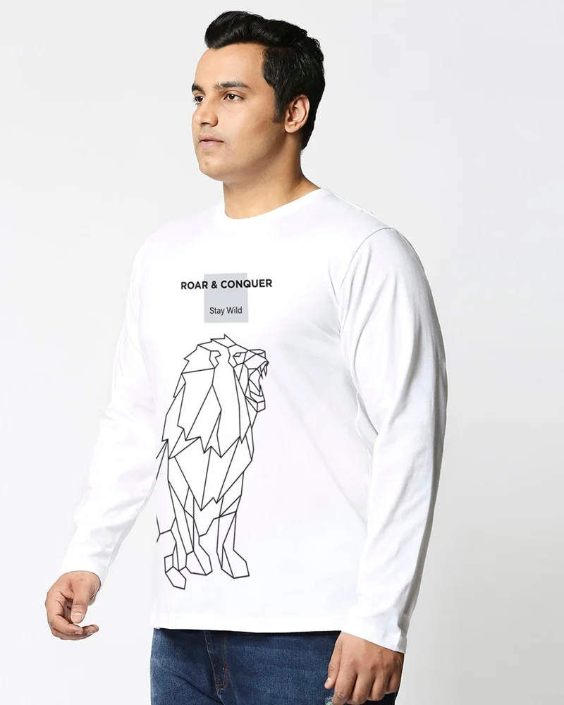 بيواكوف Men's White Stay Wild Graphic Printed Plus Size T-shirt