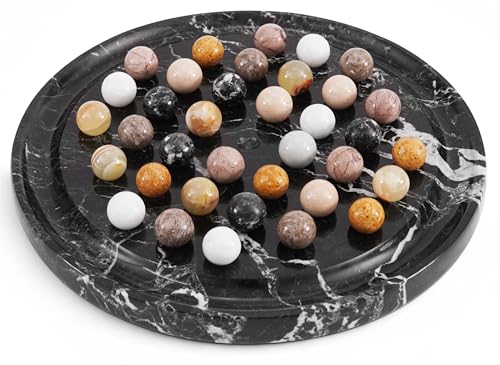 RADICALn Marble Solitaire Game 10 Inch Black Handmade Peg Solitaire Board Game with Marbles Classic Marble Puzzle Game for Adults Modern Tabletop Brain Teaser - Image 1
