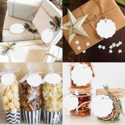 Mudrit White Plain Paper Tags, Handmade Gift Tags 3” Round Labels with Jute Twine,Scalloped Shaped, Perfect for Arts and Crafts, DIY, Wedding Party Favor - (Pack of 200) - Image 5