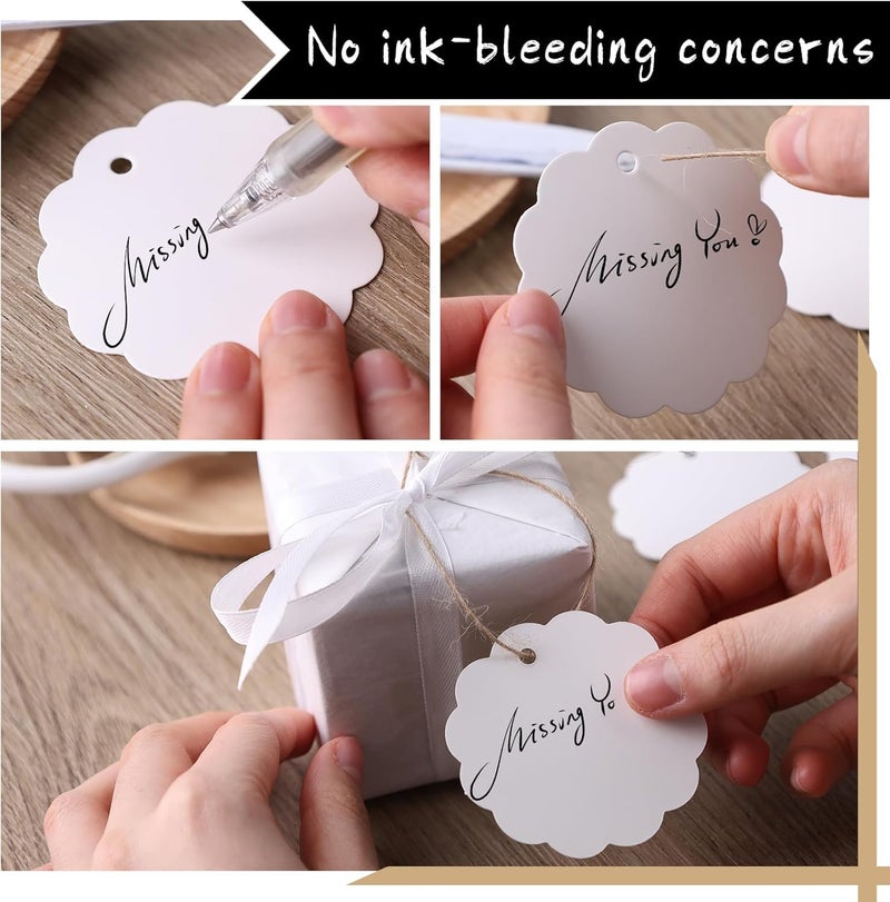 Mudrit White Plain Paper Tags, Handmade Gift Tags 3” Round Labels with Jute Twine,Scalloped Shaped, Perfect for Arts and Crafts, DIY, Wedding Party Favor - (Pack of 200) - Image 4