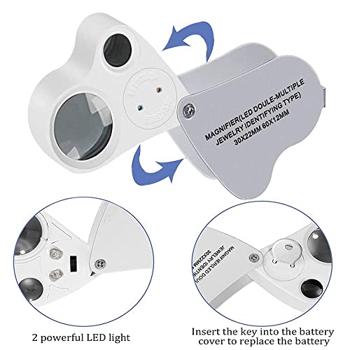DREAME 30X 60X LED Light Illuminated Jewelers Loupe Magnifier, Foldable Jewelry Magnifier for Gems Jewelry Rocks Stamps Coins Watches - Image 5