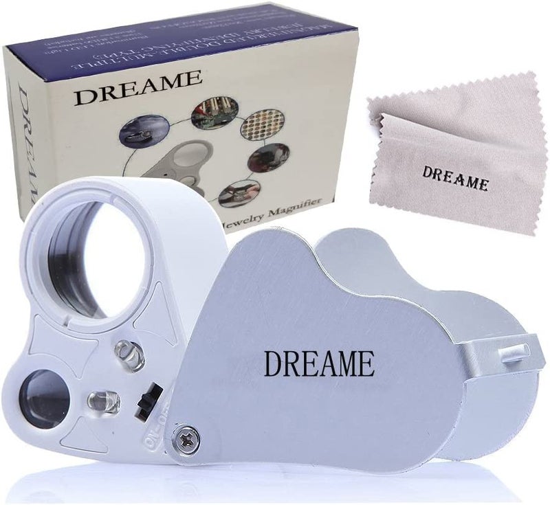 DREAME 30X 60X LED Light Illuminated Jewelers Loupe Magnifier, Foldable Jewelry Magnifier for Gems Jewelry Rocks Stamps Coins Watches - Image 1