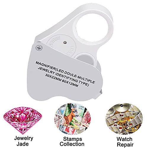 DREAME 30X 60X LED Light Illuminated Jewelers Loupe Magnifier, Foldable Jewelry Magnifier for Gems Jewelry Rocks Stamps Coins Watches - Image 3