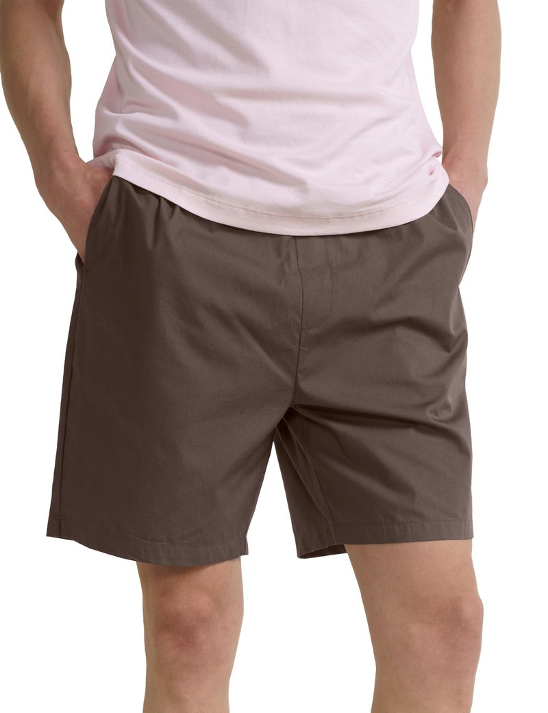 DAMENSCH Cotton Lounge Shorts for Men, Elasticated Waistband, Bermuda, Relaxed Fit Half Pant, Home Shorts for Man-Coffee Brown-L - Image 1