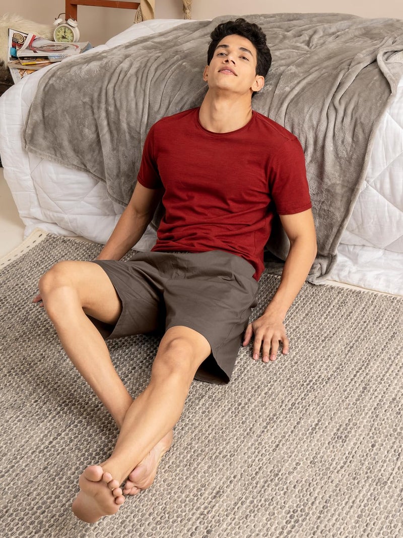 DAMENSCH Cotton Lounge Shorts for Men, Elasticated Waistband, Bermuda, Relaxed Fit Half Pant, Home Shorts for Man-Coffee Brown-L - Image 2