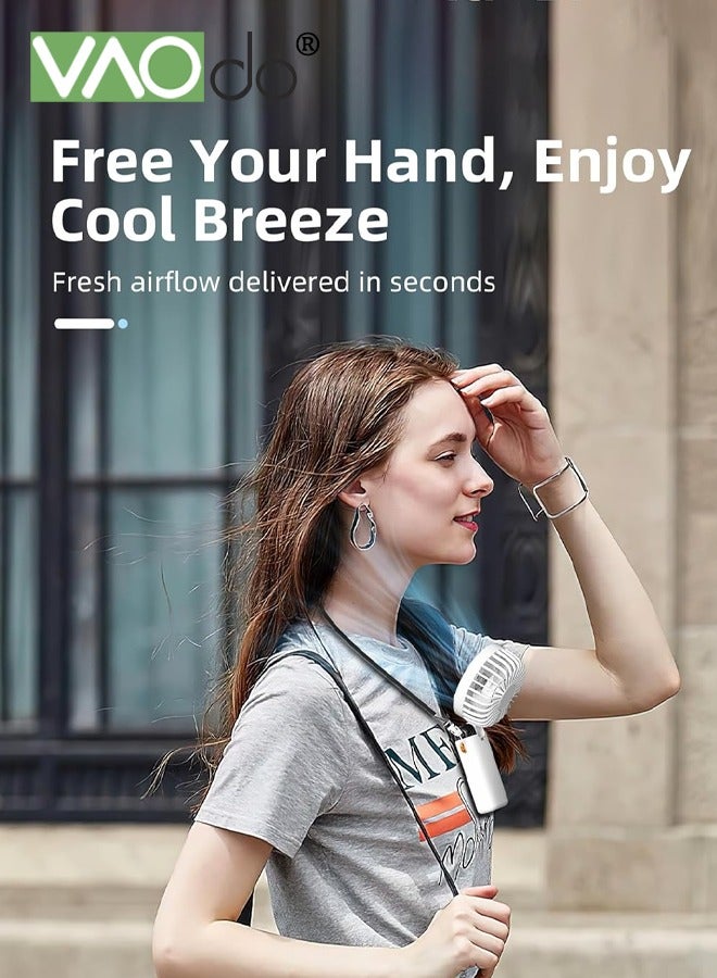 فاو دو مروحة محمولة قابلة للطي 3 في 1، مروحة يدوية بخمس سرعات مع حامل، مروحة سفر بزاوية قابلة للتعديل، مروحة صغيرة بشاشة LED وشحن USB للمدرسة والمكتب والسكن الجامعي والأنشطة الخارجية باللون الأبيض - Image 3