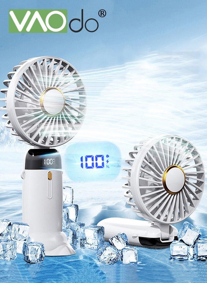 فاو دو مروحة محمولة قابلة للطي 3 في 1، مروحة يدوية بخمس سرعات مع حامل، مروحة سفر بزاوية قابلة للتعديل، مروحة صغيرة بشاشة LED وشحن USB للمدرسة والمكتب والسكن الجامعي والأنشطة الخارجية باللون الأبيض - Image 4