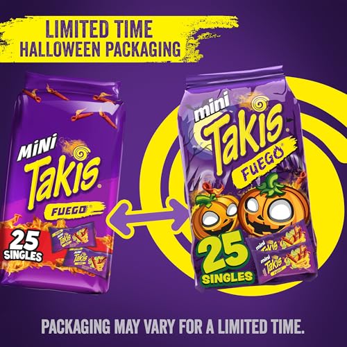 Taki's Takis Fuego Mini 25 pc / 1.23 oz Bite Size Multipack, Hot Chili Pepper & Lime Flavored Extreme Spicy Rolled Tortilla Chips - Image 3