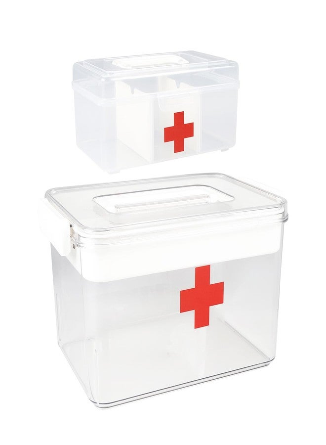 Duimbok Medicine Cabinet Organizer with Lid, Clear Plastic Medicine Organizer for Cabinet and Countertop, First Aid Box for Bathroom Storage, Portable Medical Box with Handle for Home Use - Image 1