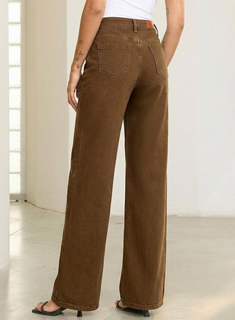 Sidefeel Womens Wide Leg Jeans High Waisted Stretchy Straight Leg Baggy Denim Pants Brown Size 14 - Image 2