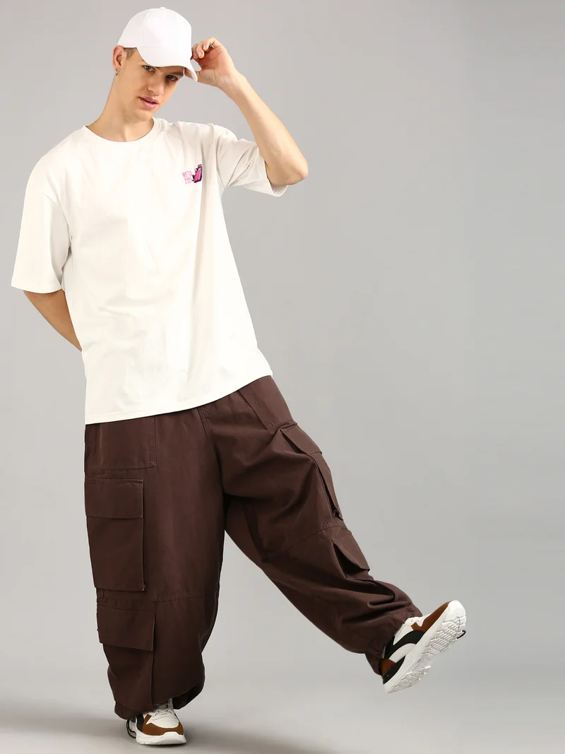 Joven Men White Printed Pure Cotton Oversized T-Shirt