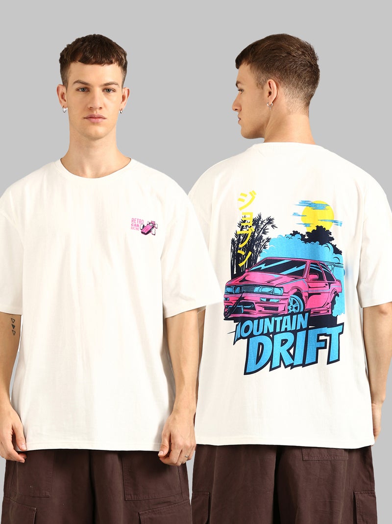 Joven Men White Printed Pure Cotton Oversized T-Shirt - Image 1