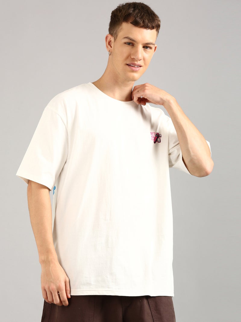 Joven Men White Printed Pure Cotton Oversized T-Shirt - Image 3