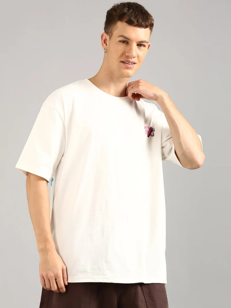 Joven Men White Printed Pure Cotton Oversized T-Shirt