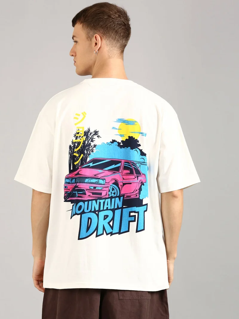 Joven White Men White Printed Pure Cotton Oversized T-Shirt for Men | Best Price UAE