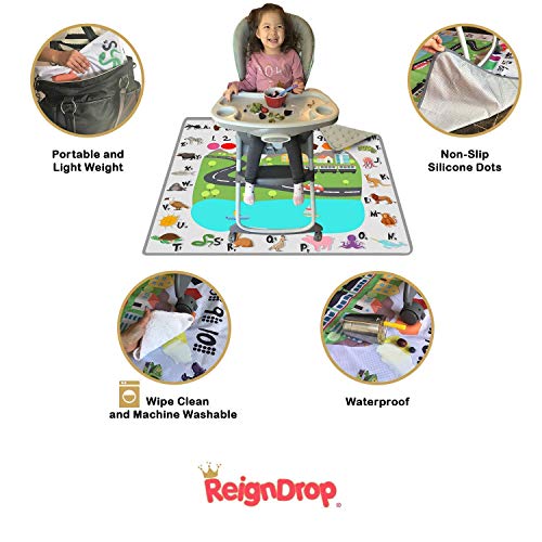 ReignDrop 54" XL Splat Mat for Under High Chair- Creative Design for Art Floor Cover, Food Spills for Baby or Toddler. Non Slip, Waterproof, Machine Washable, Durable, Reusable (Fun and Educational) - Image 4